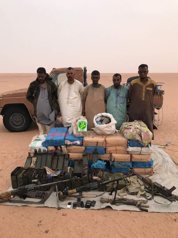 الأشخاص المعتقلون وكميات المخدرات والأسلحة المحتجزة في الشمال الموريتاني.