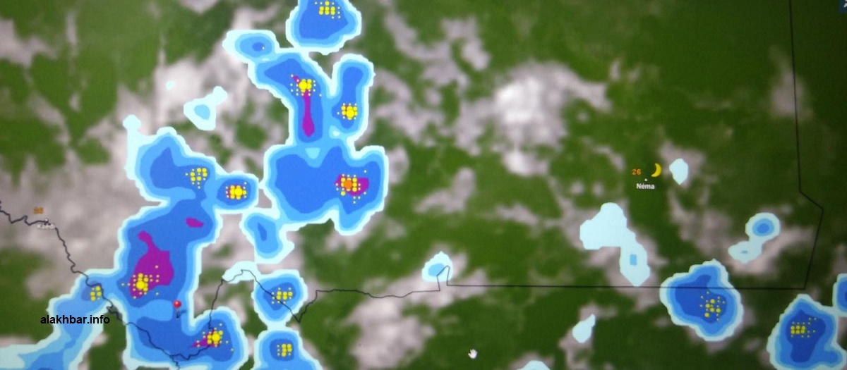 خارطة انتشار السحب فجر الأربعاء جنوب البلاد، وتوجد الإشارة عند مدينة سيلبابي عاصمة ولاية كيدماغا