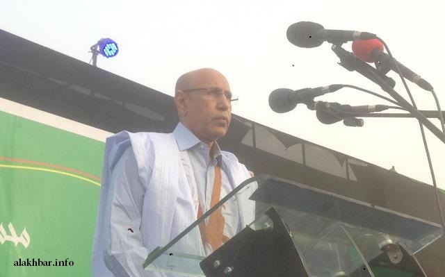 المرشح الرئاسي محمد ولد الغزواني خلال إعلان ترشحه فاتح مارس في ملعب شيخا ولد بيديه بنواكشوط (الأخبار)