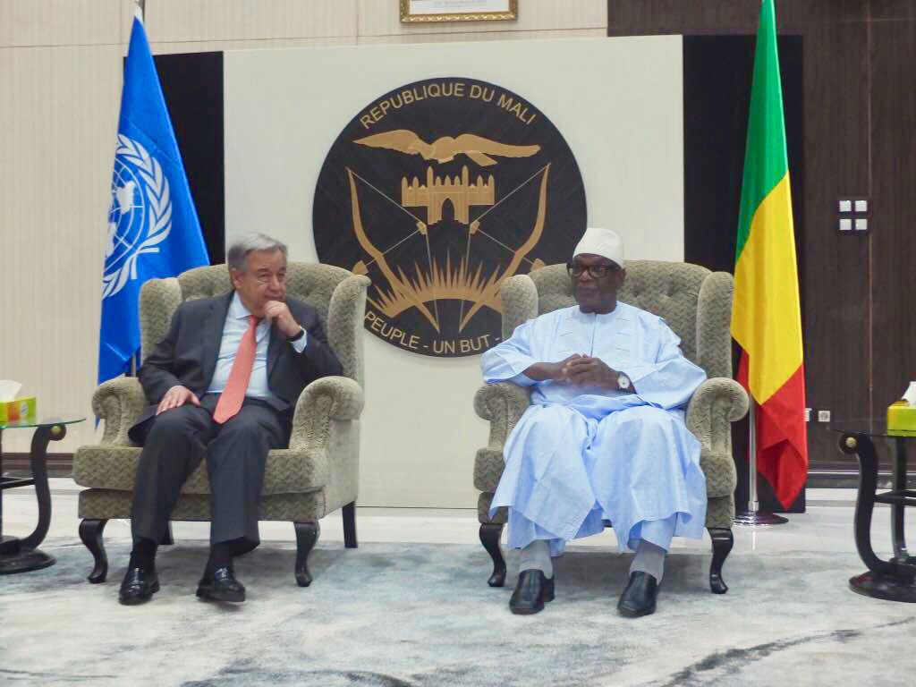 الأمين العام للأمم المتحدة أنتونيو غوتيريش والرئيس المالي ابراهيم بوبكر كيتا.