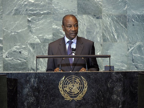 ألفا كوندي رئيس الاتحاد الإفريقي في خطاب أمام الأمم المتحدة.