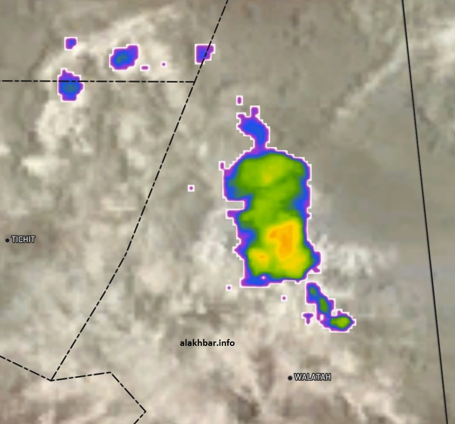 خارطة السحب المنتشرة شمال الحوض الشرقي وآدرار، الساعة العاشرة صباح اليوم