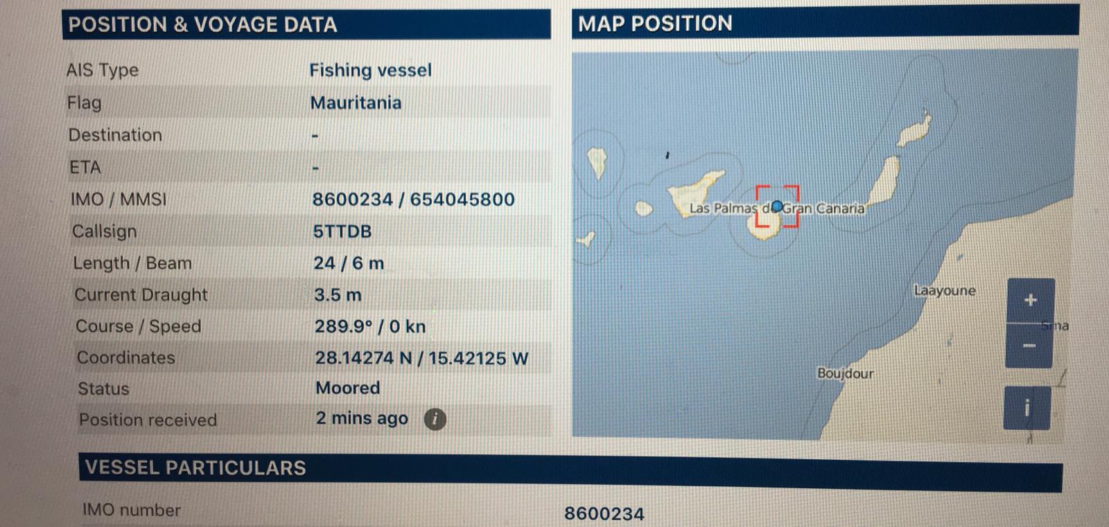 معلومات عن السفينة الموقوفة في موريتانيا منذ النصف الأخير من يونيو المنصرم