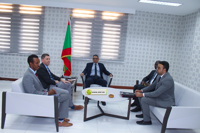 وزير الاقتصاد والصناعة عزيز ولد الداهي خلال لقائه مع السفير الأمريكي بنواكشوط مايكل دودمان (وما)