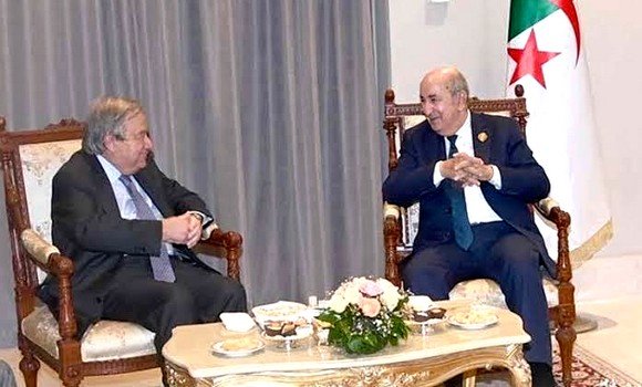 الرئيس الجزائري عبد المجيد تبون والأمين العام للأمم المتحدة أنتونيو غوتيريش خلال لقاء سابق