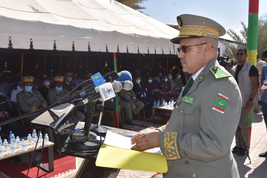القائد الجديد لأركان الجيوش الموريتانية الفريق المختار بل شعبان خلال خطابه في الحفل الذي أقيم اليوم