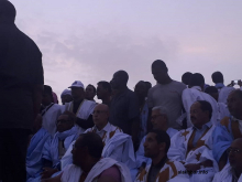 المرشح الرئاسي محمد ولد الغزواني على منصة المهرجان الانتخابي المناصر له في مدينة العيون 