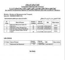 اللائحة النهائية للناجحين في مسابقة اكتتاب مهندسين مدنيين لصالح وزارة التجهيز والنقل 