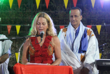 السفيرة الألمانية في نواكشوط غابرييلا ليندا غيليل خلال خطابها البارحة بحضور وزير الخارجية إسماعيل الشيخ أحمد (الأخبار)