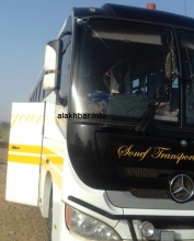 الباص التابع لشركة سنوف بعد وصوله للأراضي الموريتانية (خاص الأخبار)
