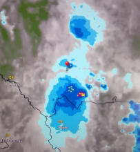 توزع الأمطار الغزيرة فجر اليوم عند الساعة الثالثة، الإشارة عند مدينة كيفة