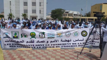 المدرسون خلال وقفة احتجاجية سابقة أمام القصر الرئاسي بنواكشوط