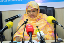 رئيسة جهة نواكشوط فاطمة بنت عبد المالك خلال افتتاح الورشة