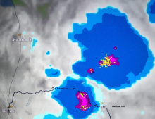 خارطة انتشار السحب عند الساعة 22:25، وتوجد الإشارة عند مدينة ألاك عاصمة ولاية البراكنة