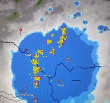 خارطة انتشار السحب عند الساعة: 21:20، وتوجد الإشارة عند مدينة ألاك عاصمة ولاية البراكنة