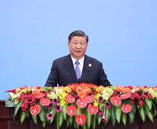 الرئيس الصيني شي جين بينغ خلال كلمته في افتتاح المنتدى الثالث للحزام والطريق اليوم 